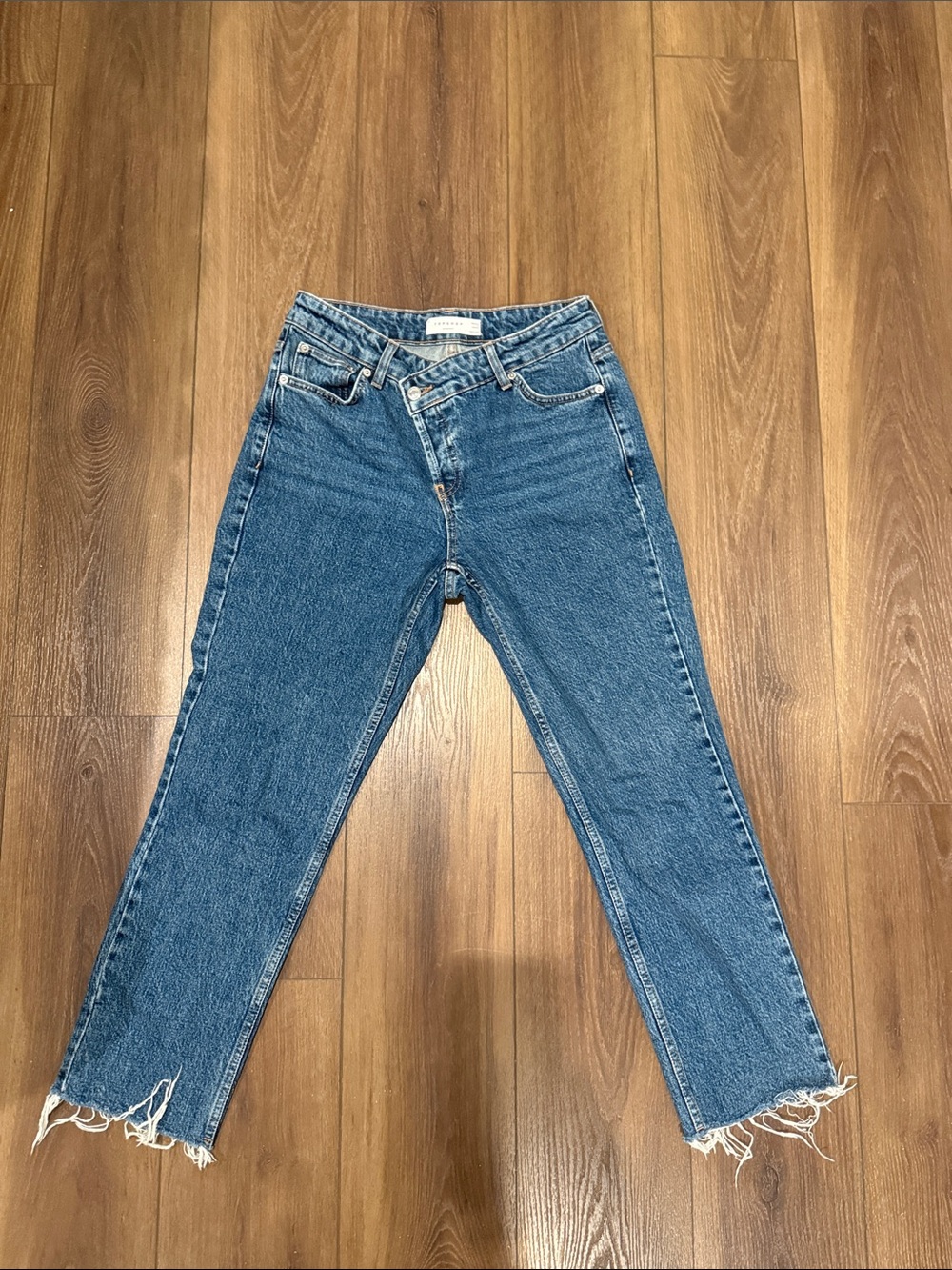 Topshop Blue Straight-Leg High-Rise Jeans